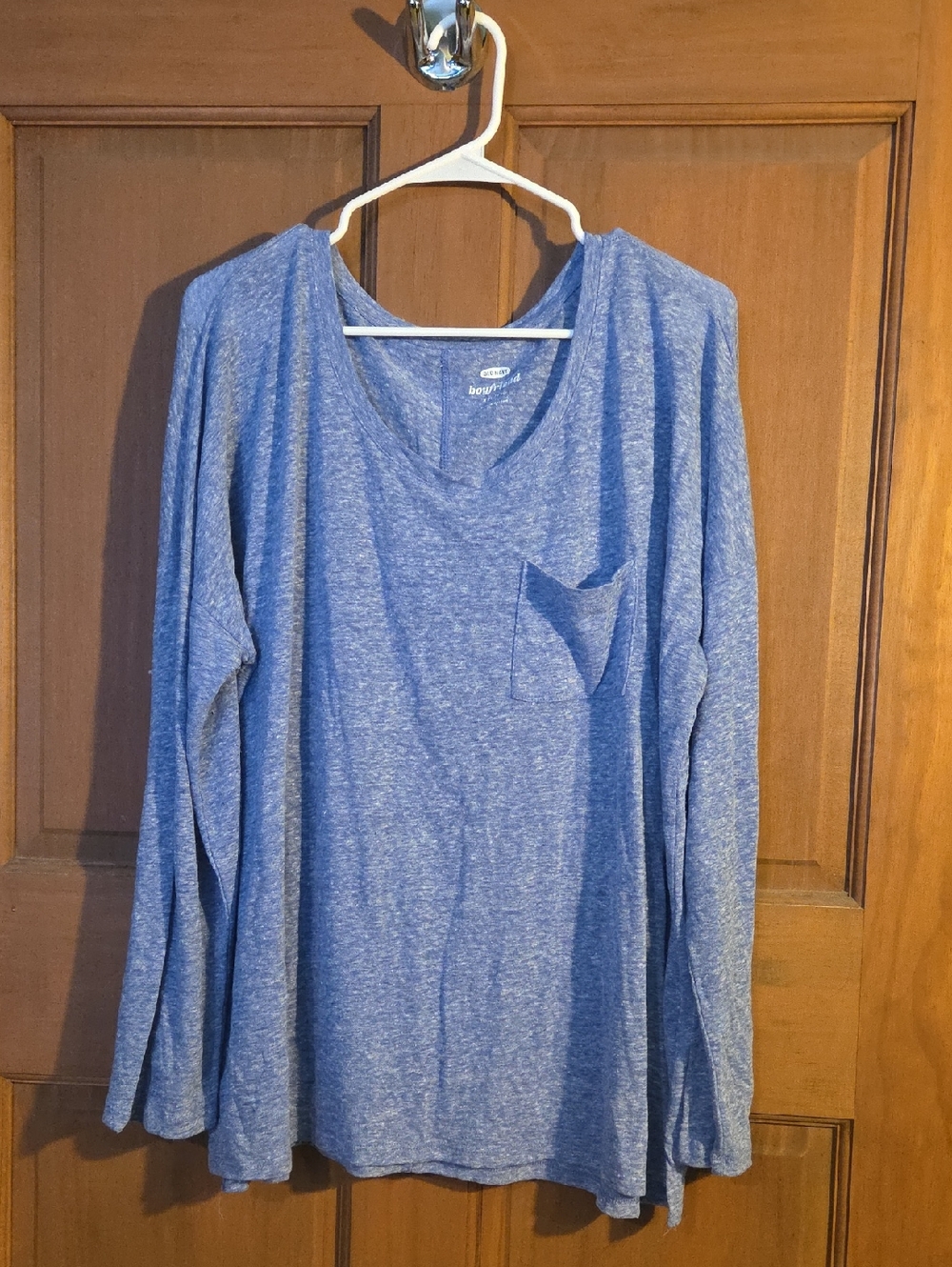 Old Navy Heathered Blue Long Sleeve Boyfriend Pocket Tee